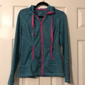 Turquoise striped athletic zip up hoodie